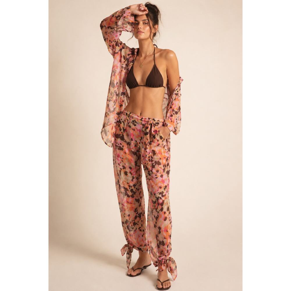 Diane Von Furstenberg Soleil Swim Silk Sheer Resort Pants Abstract Print Y2K